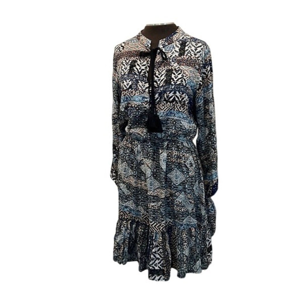 Jaase Blue Black‎ Patterned Dress Large